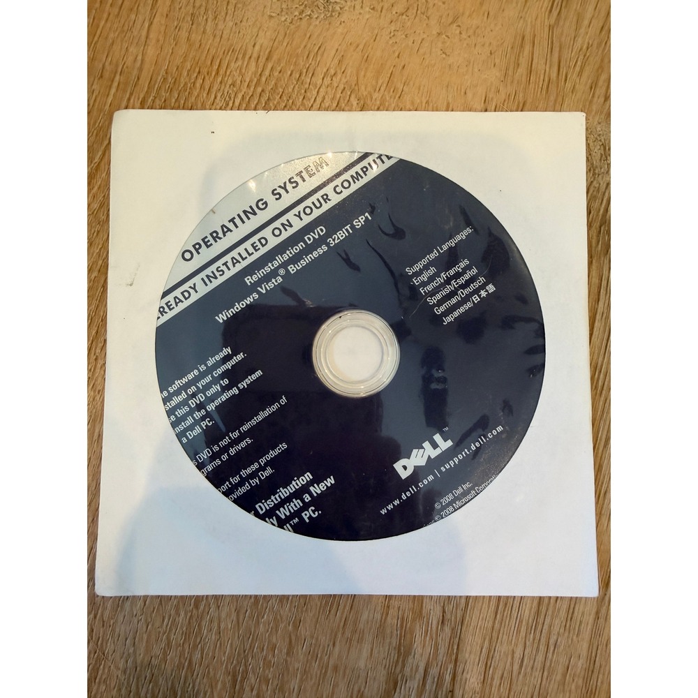 Dell Windows Vista Business 32BIT SP1 Reinstallation DVD Operating System Disc